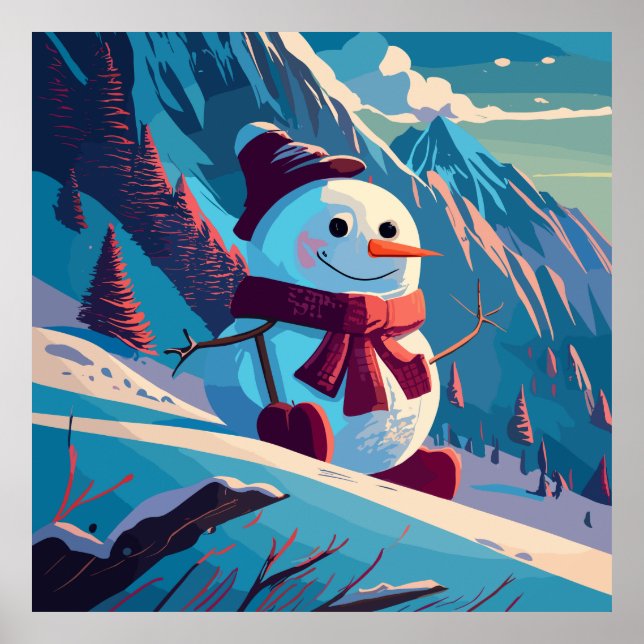 Póster Snowman sube a las montañas en los Navidades (Frente)