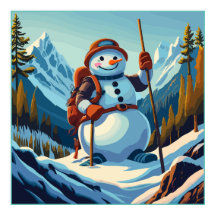 Snowman sube a las montañas en los Navidades