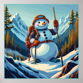 Póster Snowman sube a las montañas en los Navidades
