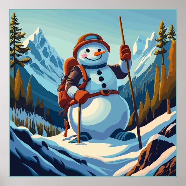 Póster Snowman sube a las montañas en los Navidades (Frente)