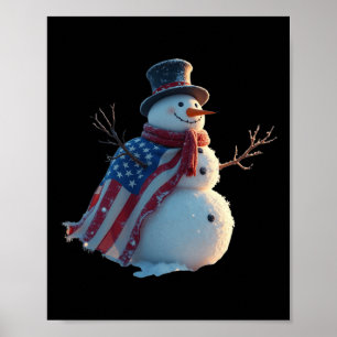 Póster Snowman Usa Patriot Celebración Graciosa De Snowma