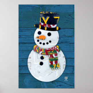 Póster Snowman Winter Fun Vintage License Plate Art