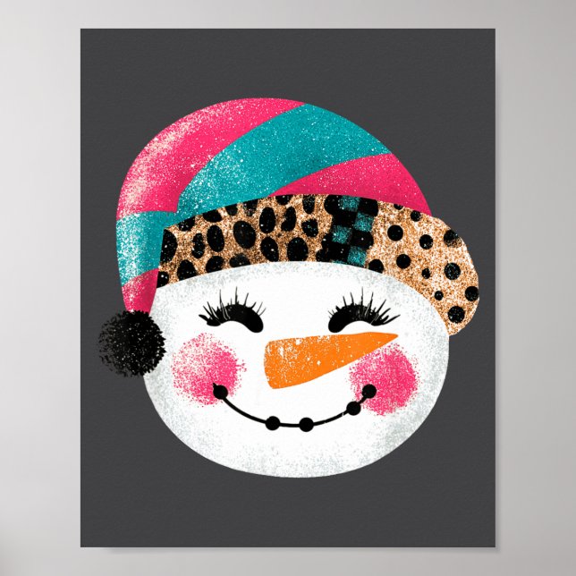 Póster Snowman With Santa Hat And Leopard Pattern  (Frente)
