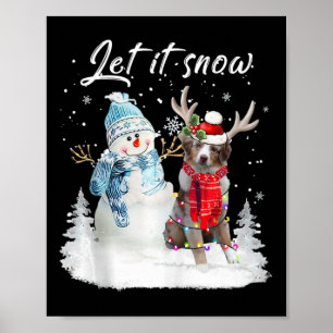 Póster Snowman Xm, Navidades del Pastor Australiano de Sa