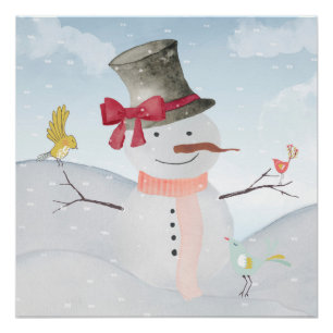 Póster Snowman y los amigos de Woodland en invierno