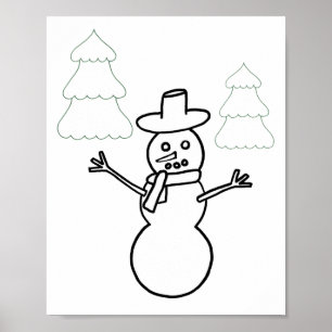 Póster Snowman y los árboles de Navidad delinean el Poste