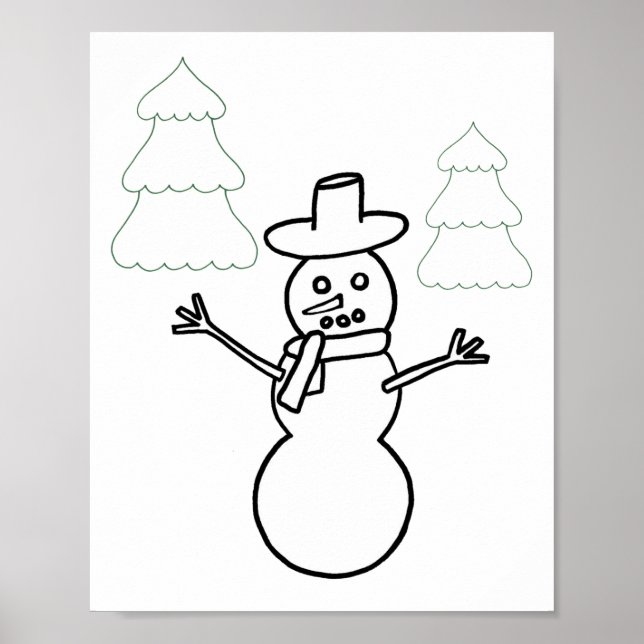 Póster Snowman y los árboles de Navidad delinean el Poste (Frente)