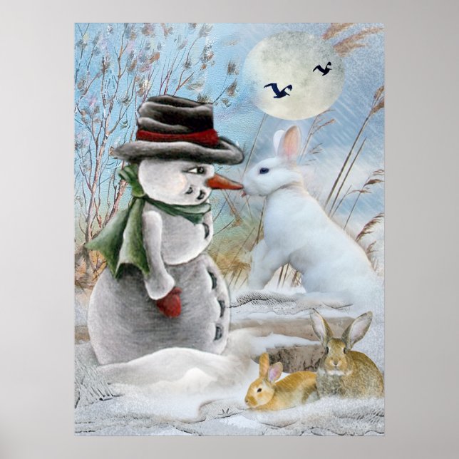 Póster snowman y rabbit comiendo zanahoria (Frente)