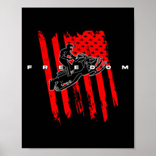 Póster Snowmobile Sled Freedom Eeuu Flag Adventure Winter