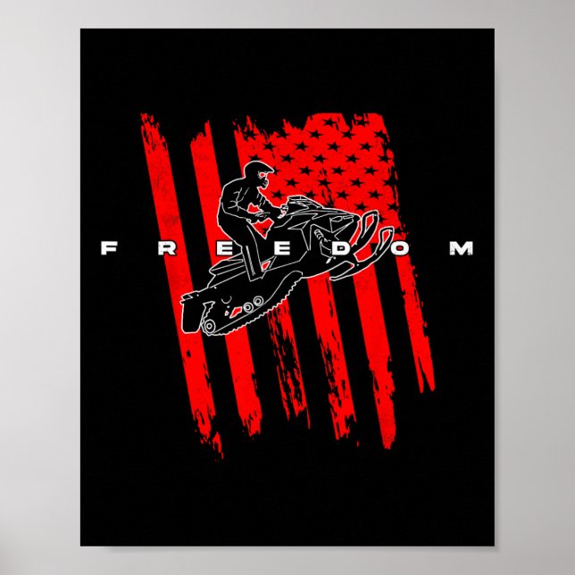 Póster Snowmobile Sled Freedom Eeuu Flag Adventure Winter (Frente)