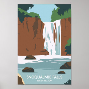 Póster Snowqualmie cae Famoso lugar de viaje Ilustracion