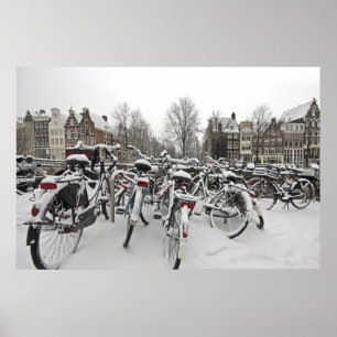 Póster Snowy Amsterdam in the Netherlands in winter