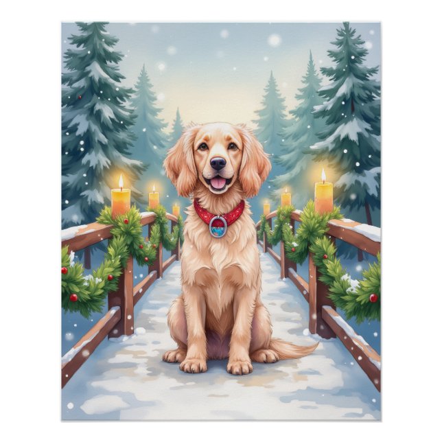 Póster Snowy Bridge Boykin Spaniel Christmas Art (Anverso)