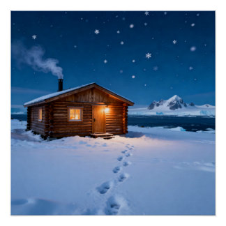 Póster Snowy Log Cabin
