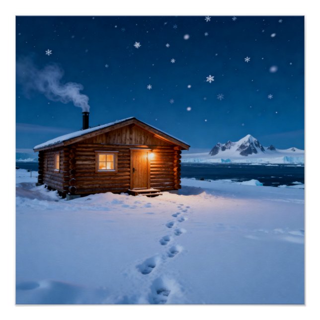 Póster Snowy Log Cabin (Anverso)