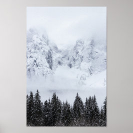 Póster Snowy mountains and spruce forest