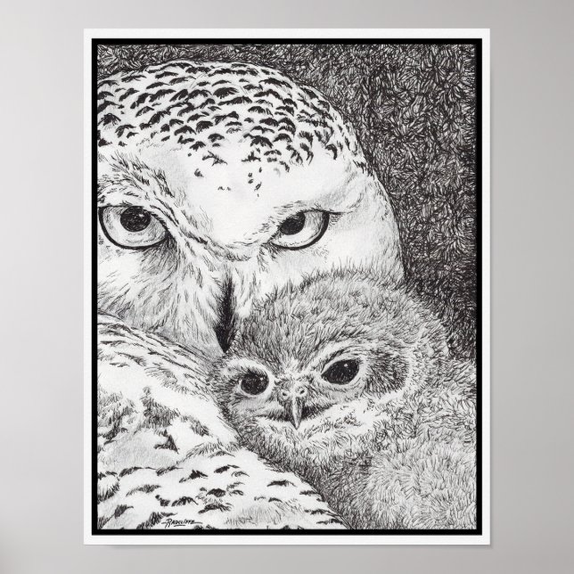 Póster Snowy Owl and Baby Owl (Frente)