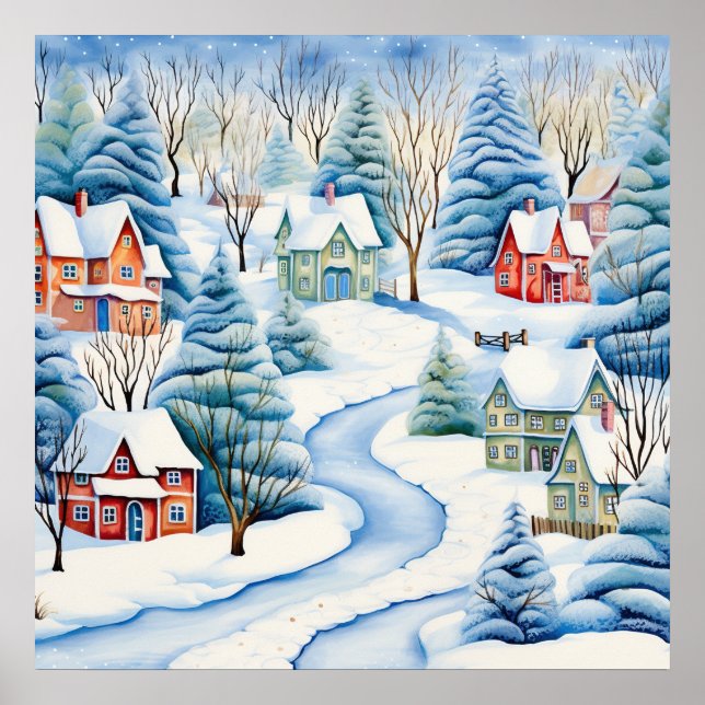 Póster Snowy Winter Landscape Art Poster (Frente)