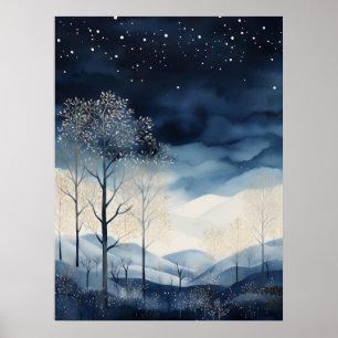 Póster Snowy Winter Landscape Art Poster