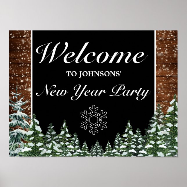 Póster Snowy Wood Forest Snow Flake New Year Welcome Sign (Frente)