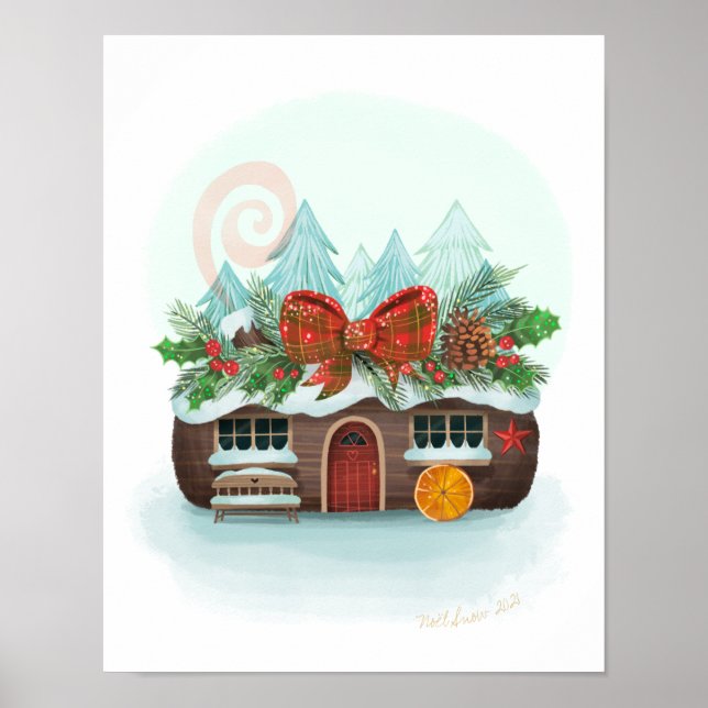 Póster Snowy Yule Log Cabin Art Print (Frente)