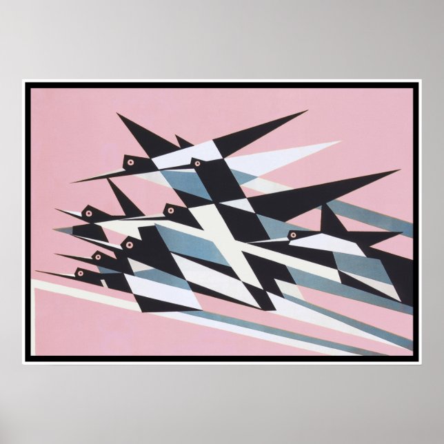 Póster Soar al éxito, pájaros, abstracto, geométrico, ret (Frente)