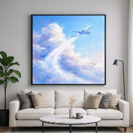 Póster Soaring Plane - Pastel Painting Style Art