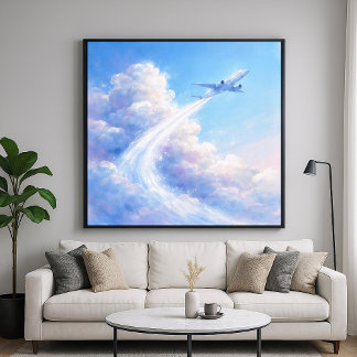 Póster Soaring Plane - Pastel Painting Style Art