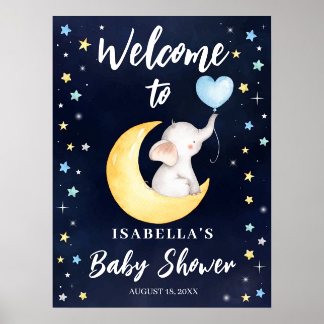 Póster Sobre el Baby Shower del Elefante Galaxy de la Lun (Frente)
