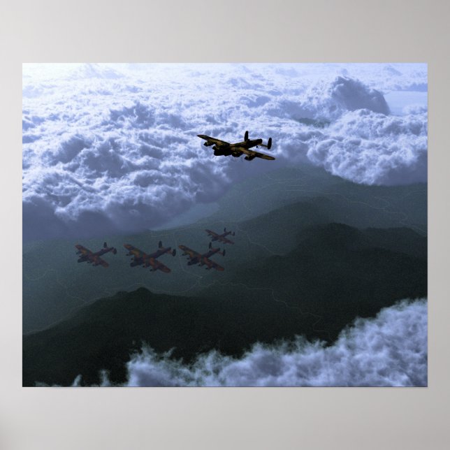 Póster Sobre el mar de nubes Lancaster Bombers (Frente)