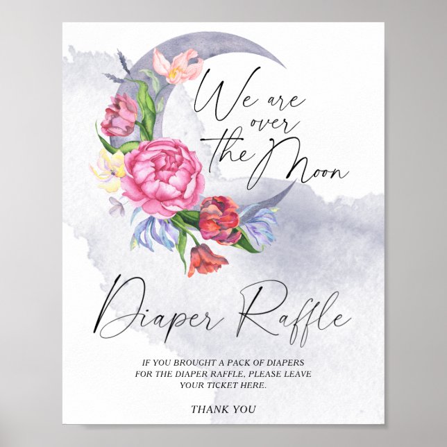 Póster Sobre la luna Baby Shower Diaper Raffle (Frente)