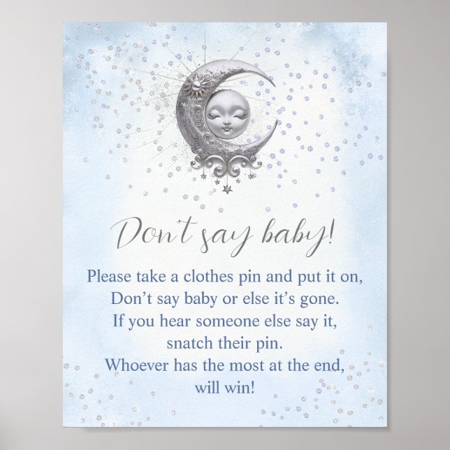 Póster Sobre la luna, Baby Shower no dice juego de bebé (Frente)