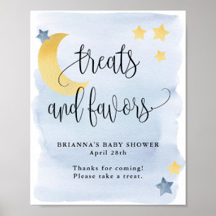 Póster Sobre la luna, el Baby Shower azul trata y favorec