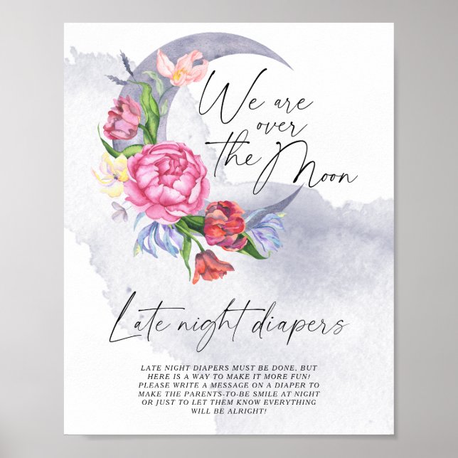 Póster Sobre la luna Flores juego de pañales nocturnos (Frente)