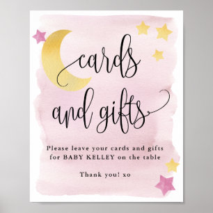 Póster Sobre la luna, tarjetas de Baby Shower rosadas y r