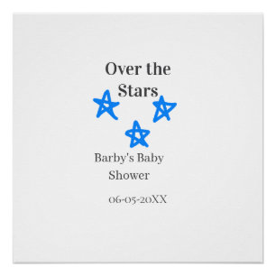 Póster Sobre las estrellas azul gris baby shower nombre f