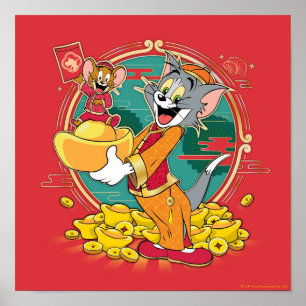 Póster Sobre rojo Tom y Jerry New Years