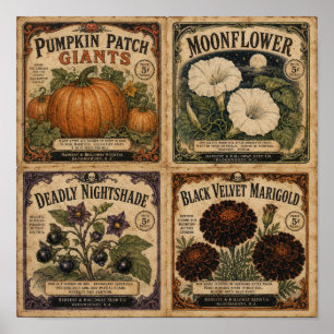 Póster Sobres de semillas de Halloween vintage