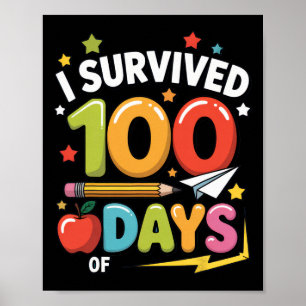 Póster Sobreviví 100 Días Escuela Niños Maestro Diversión