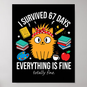 Póster Sobreviví 67 Días De Escuela Gato Divertido Meme M