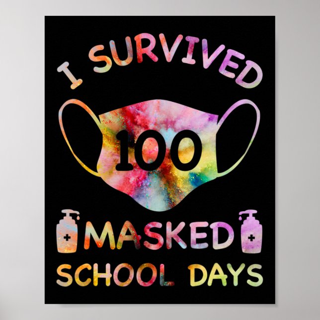 Póster Sobreviví A 100 Días Escolares Con Máscaras Para N (Frente)