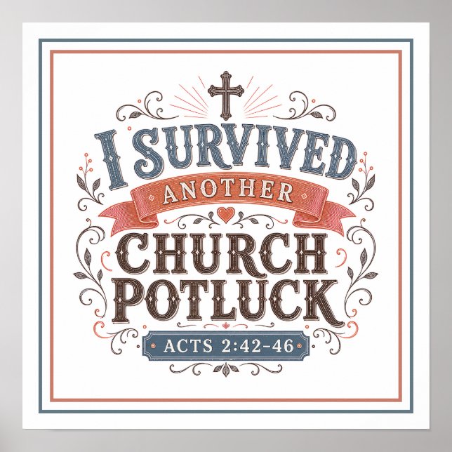 Póster Sobreviví a Otro Potluck de la Iglesia Frases Dive (Frente)