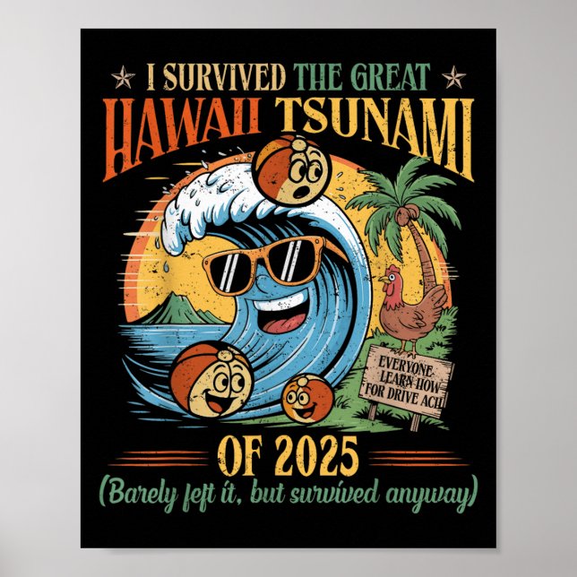 Póster Sobreviví Al Gran Tsunami De Hawái De 2025 Gracios (Frente)