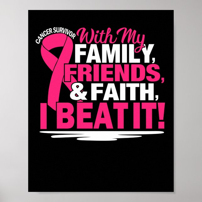 Póster Sobreviviente de cáncer Faith Amigos Familia Rosa  (Frente)