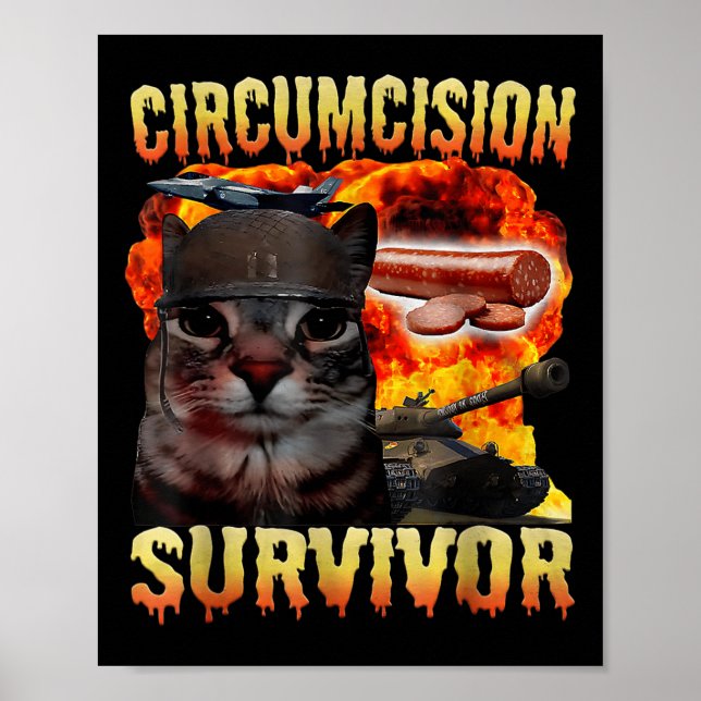 Póster Sobreviviente de circuncisión Divertido Gato Extra (Frente)