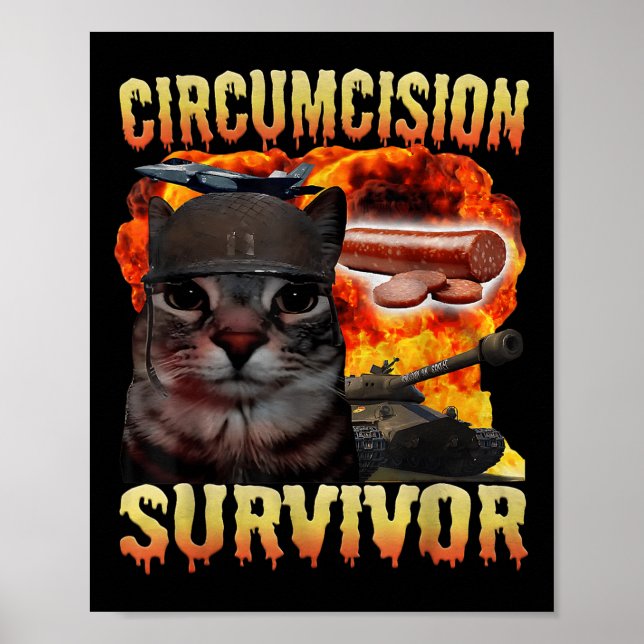 Póster Sobreviviente de circuncisión meme de gato gracios (Frente)