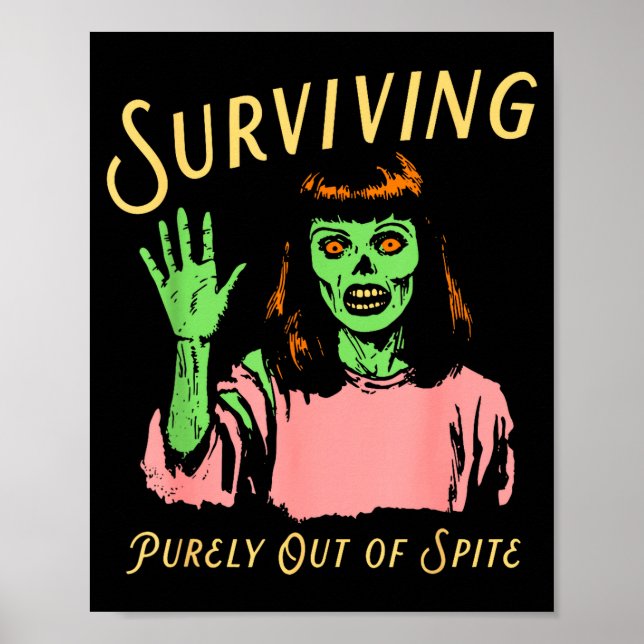 Póster Sobrevivir Puramente De Ste Retro Zombie Halloween (Frente)