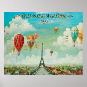 Póster Sobrevolando París en globo