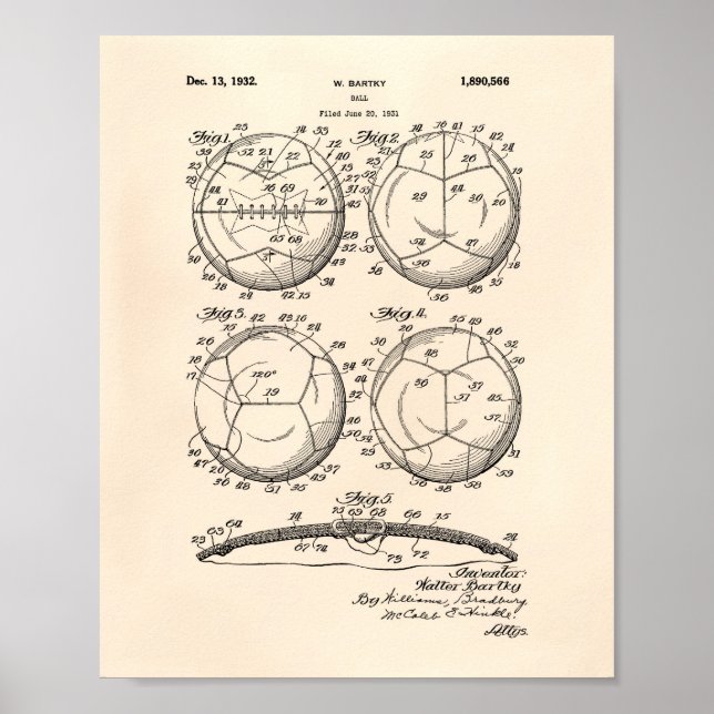 Póster Soccer Ball 1932 Patent Art - Old Peper (Frente)