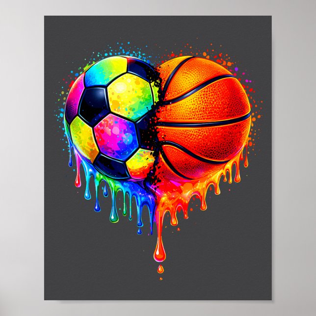 Póster Soccer Basketball Drip Heart Srts Valentines Day M (Frente)